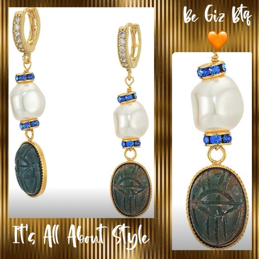 NWT Shashi Harlow Gold Pearl Green Stone Drop Earrings